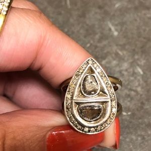 Silver and uncut rose diamond ring